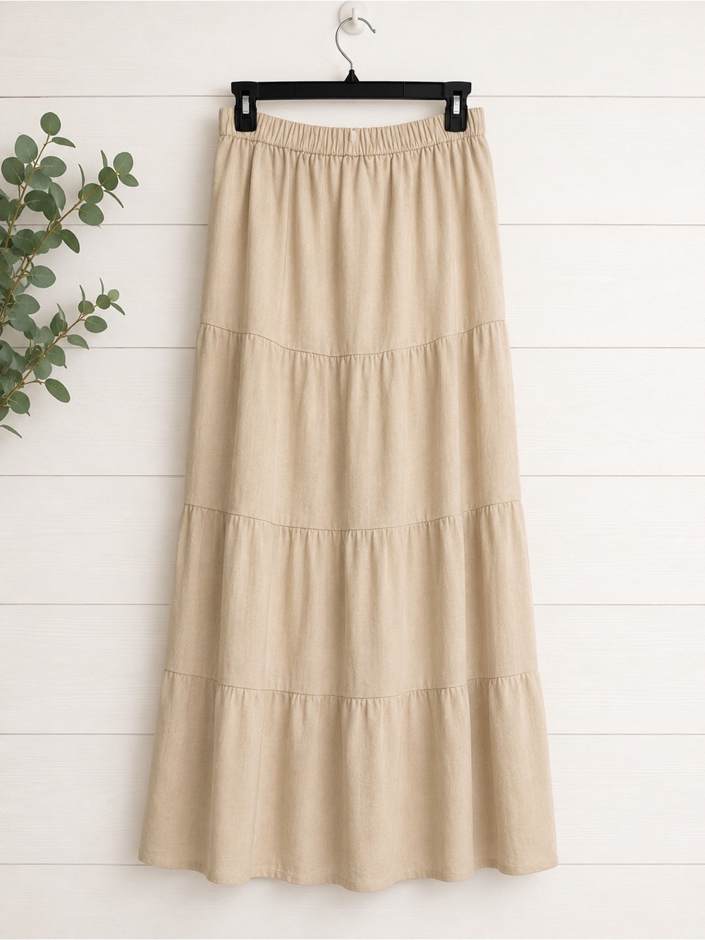 Hollister Beige Tiered Linen Maxi Skirt